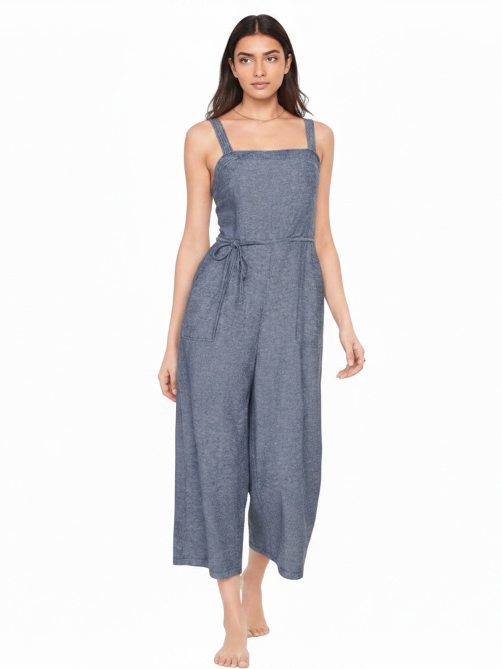 Old Navy Jumpsuit Size XS Sleeveless Linen Blend Blue Wide-Leg Smocked Back NWT